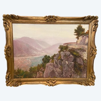 Painting Francesco FELIPPINI 1853-1895 view Grande Corniche road Nice Menton