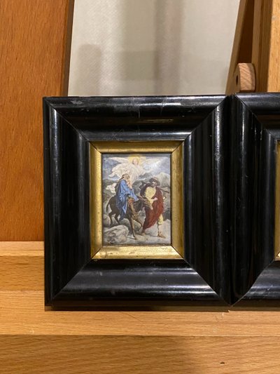 Set of three religious scenes, Painting on porcelain, 19th century