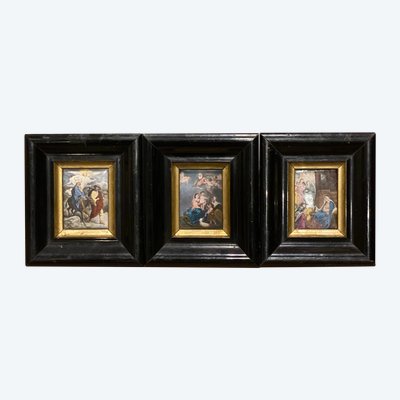 Set of three religious scenes, Painting on porcelain, 19th century