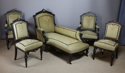 Napoleon III lounge, two armchairs, two chairs