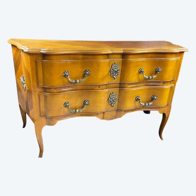 Large Louis XV-style bronze cherrywood commode with crossbow profile