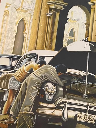 Large Alain Bertrand lithograph "La curiosité" scene of life in Cuba 21/300