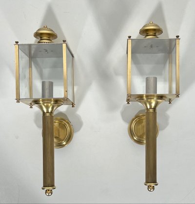 Pair of Neoclassical Brass Wall Lamps By Jansen