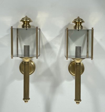 Pair of Neoclassical Brass Wall Lamps By Jansen