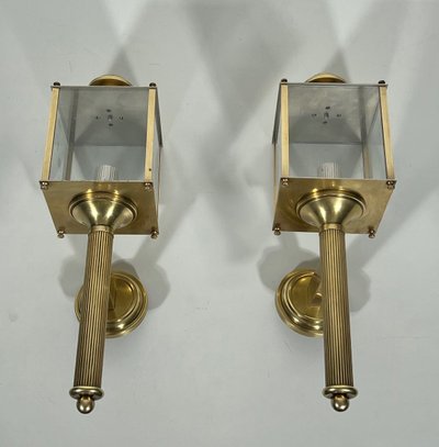 Pair of Neoclassical Brass Wall Lamps By Jansen