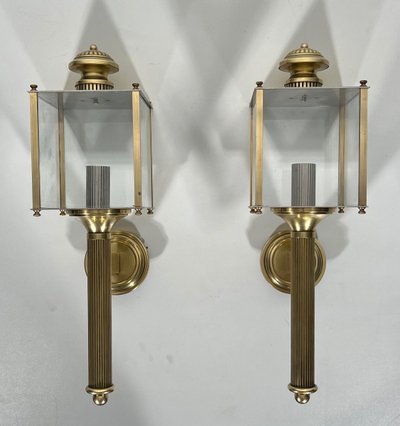 Pair of Neoclassical Brass Wall Lamps By Jansen