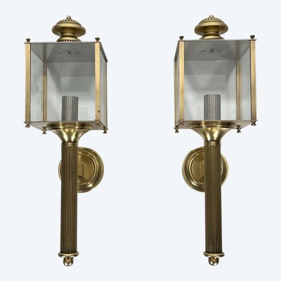 Pair of Neoclassical Brass Wall Lamps By Jansen