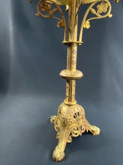 19th century Neo-Gothic bronze church candlestick