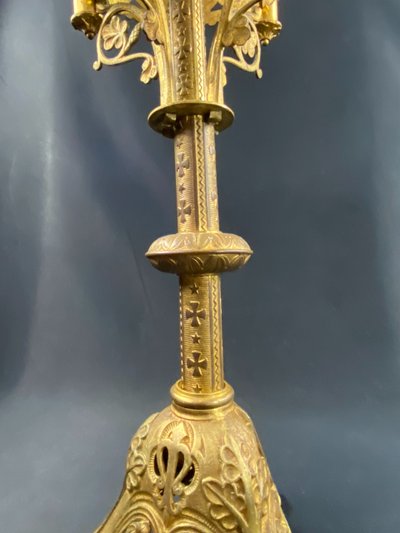 19th century Neo-Gothic bronze church candlestick