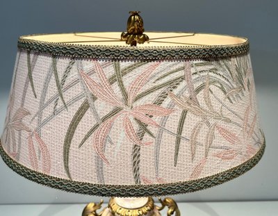 Large Marble Lamp Embellished With Bronze Crown At Base, Large Handles