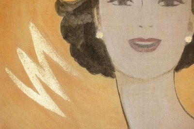 Painted canvas depicting an elegant woman from the 1950s. Contemporary. LS6134675T