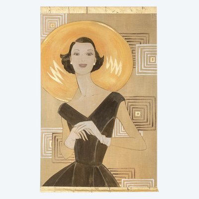 Painted canvas depicting an elegant woman from the 1950s. Contemporary. LS6134675T