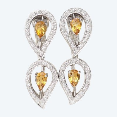 Earrings in white gold, citrines and diamonds