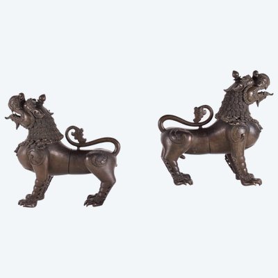 Paire de lions des neiges Simha Gardiens