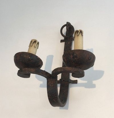 Pair of Wrought Iron Wall Lights. French work. Circa 1950