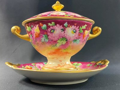 Cup trembleuse confiturier drageoir porcelain floral design Louis XV F. Poujol