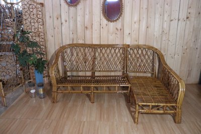 Rattan Corner Sofa XXth Century