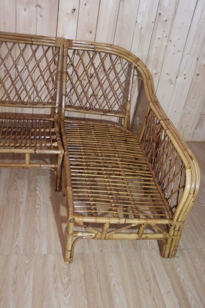 Rattan Corner Sofa XXth Century