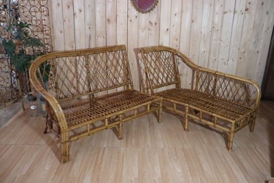 Rattan Corner Sofa XXth Century