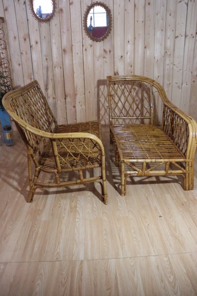 Rattan Corner Sofa XXth Century