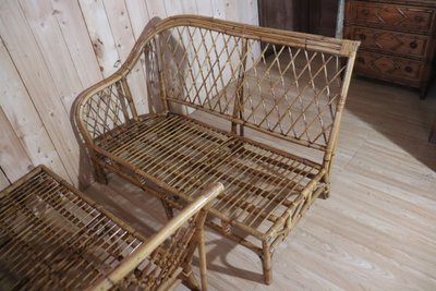 Rattan Corner Sofa XXth Century