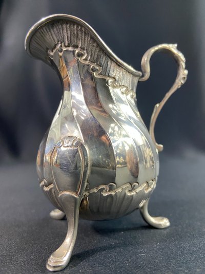 Solid silver milk jug signed Béguin Minerve hallmark Rocaille style Louis XV