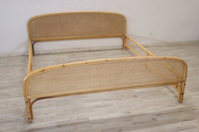 Vintage Double Bed in Bamboo and Vienna Straw, 1980s