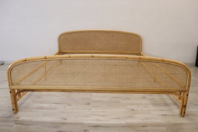 Vintage Double Bed in Bamboo and Vienna Straw, 1980s