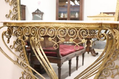 Oval Floor Mirror in Iron with Consolle Table in Marble attributed to Pier Luigi Colli