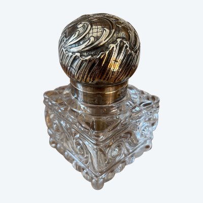 Encrier XIXème cristal moulé argent minerve 