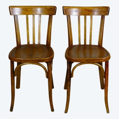  2 chaises bistrot deBrasserie Haag  1950 de marque Mahieu, No Baumann