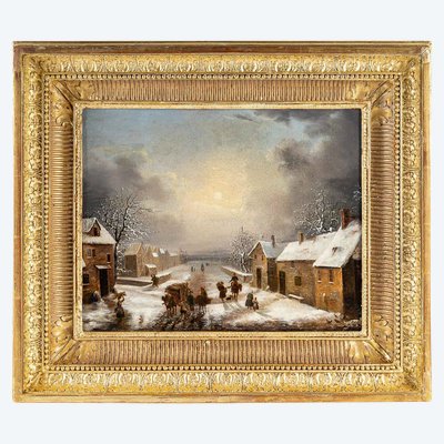 Louis-Claude Malbranche (1790-1838) Scene of country life in the snow oil on canvas circa 1820