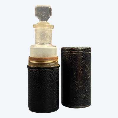 Salt flask in black morocco-covered brass case 19th century Napoleon III