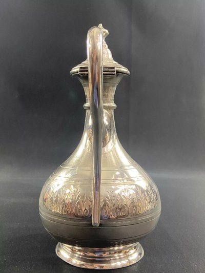 19th-century silver-plated coffee pot with rich Napoleon III guilloché decoration