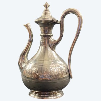 19th-century silver-plated coffee pot with rich Napoleon III guilloché decoration