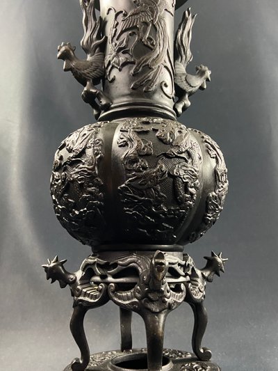 Large 19th century bronze vase with bird design Meiji Japan