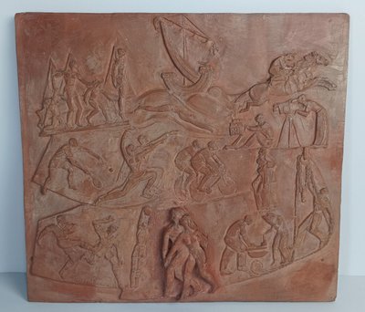 Pascal Boureille (1909-1999) Art Deco panel carved in terracotta