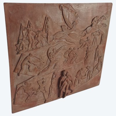 Pascal Boureille (1909-1999) Art Deco panel carved in terracotta