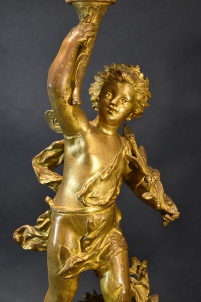 Paire De Bougeoirs En Bronze, Ernest Rancoulet (Bordeaux 1842 - 1905) Signature