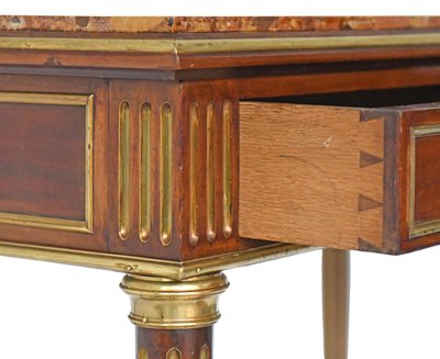 Louis XVI style desk table in solid mahogany and mahogany veneer with marble top