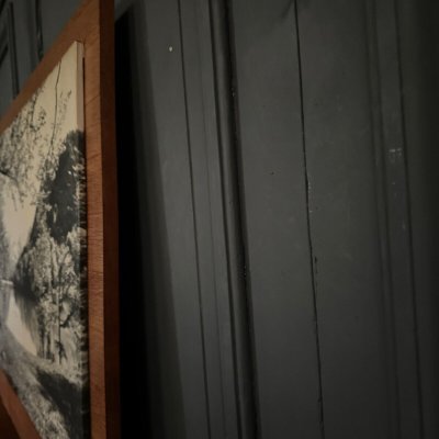 Photo on a wooden panel mountain landscape