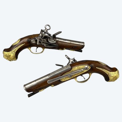 PAIR OF FLINT PISTOLS, miquelet locks, signed VANET Spain - 18th century