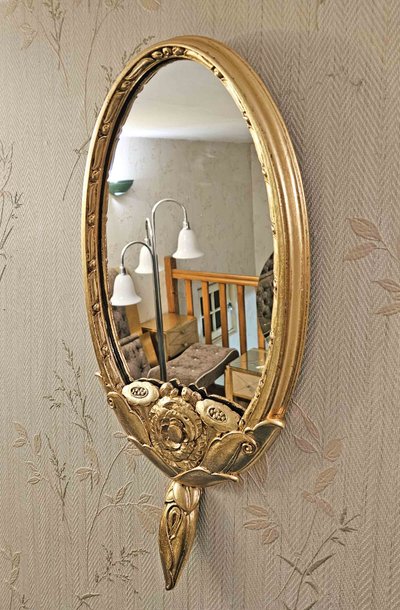 1925 Art Deco Gilded Metal Leaf Mirror