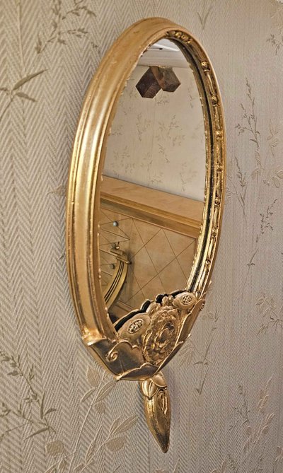 1925 Art Deco Gilded Metal Leaf Mirror