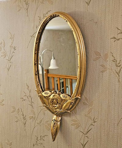 1925 Art Deco Gilded Metal Leaf Mirror