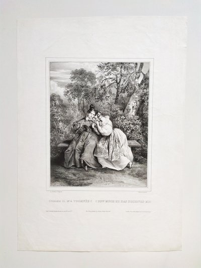 Lithograph After Devéria How Much He Has Deceived Me 19th C Old Print