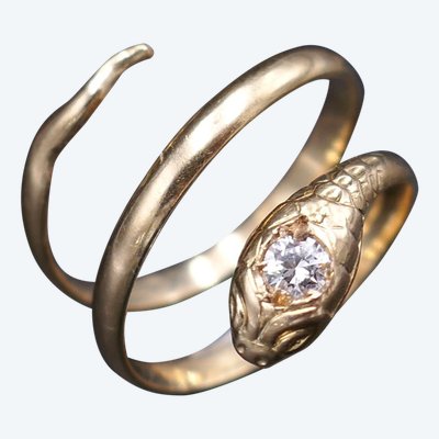 Ring Schlange Und Diamant. 18 Karat Gelbgold.