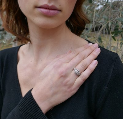 Art Deco 3 Diamond Ring, Gold And Platinum Setting.