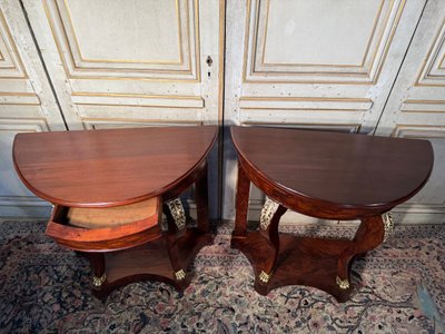 Pair of Napoleon 1 st mahogany and bronze consoles