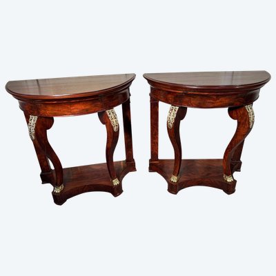 Pair of Napoleon 1 st mahogany and bronze consoles